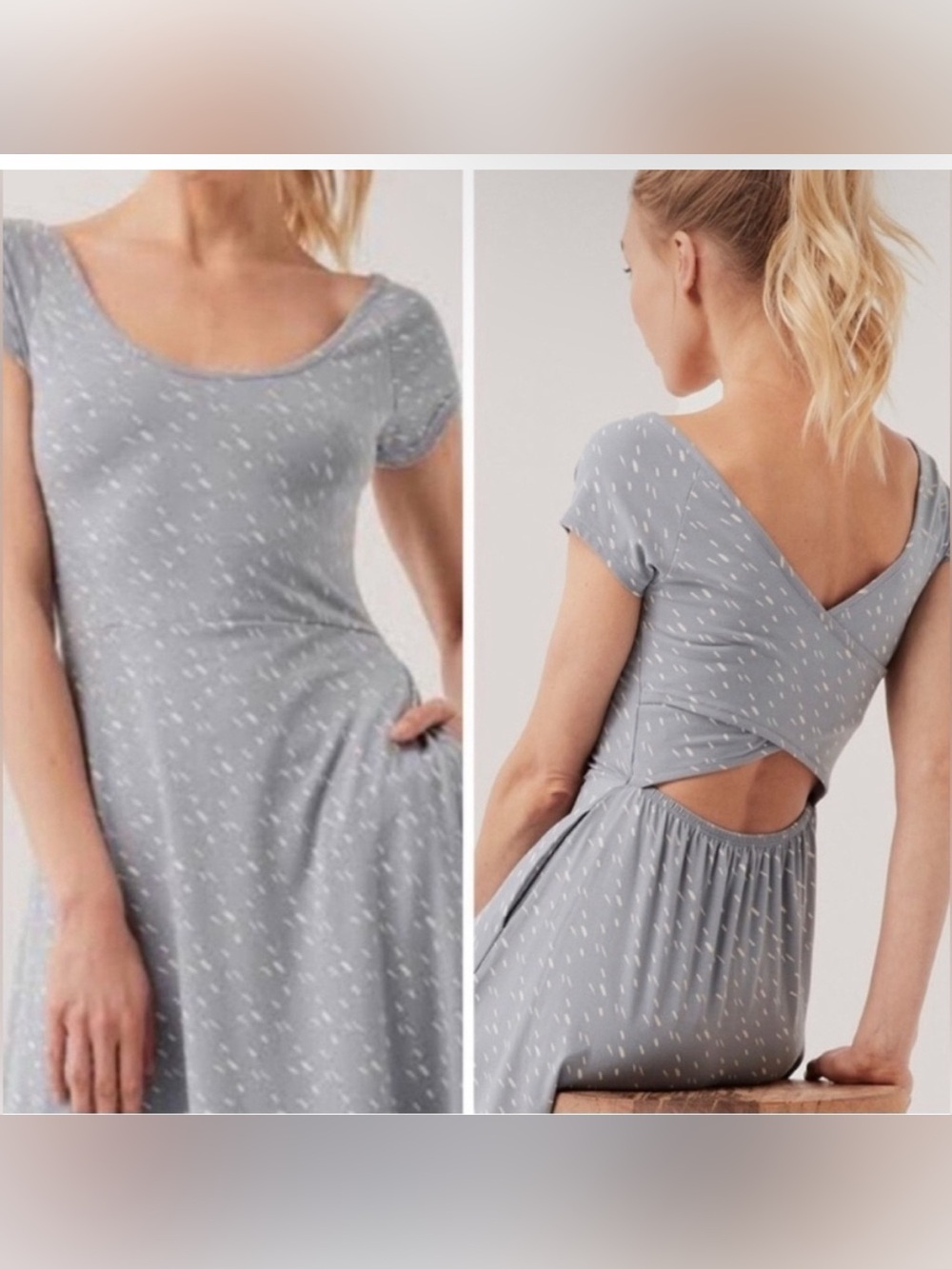 Pact Helena Cross Back Geometric Print Fit & Flare Mini Dress Comfy Casual Vacay - Picture 2 of 7